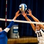 SCOTT ROEDER | Staff PhotographerJunior outside hitter Larissa Nordyke goes up for a block against UC Santa Barbara's Leah Sully.