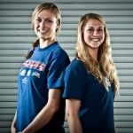SCOTT ROEDER | Staff PhotographerJuniors Juliane Piggott (left) and Kari Pestolesi (right), in addition to senior setter Taryn Robertson (not pictured) were all named to the All-Big West First Team for the 2009 season.