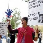 melissa lee | Staff Photographer Workers and students protested in front of Aldrich Hall on Wed. against wages, fees and racism.