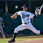 lee huang chen | Staff Photographer Senior Daniel Bibona fires a pitch during Friday’s game against Bakersfield. The Anteaters swept the series.